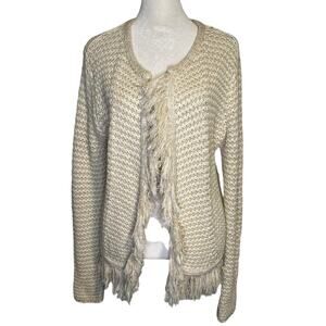 Etcetera cream & beige knit open-front cotton cardigan sweater size M